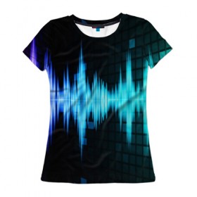 Женская футболка 3D с принтом neon music , 100% полиэфир ( синтетическое хлопкоподобное полотно) | прямой крой, круглый вырез горловины, длина до линии бедер | music | абстракция | книга | листы | музыка | музыкальный | ноты | произведение | страница | тетрадь | эквалайзер | электро