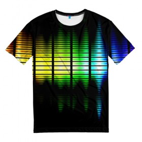 Мужская футболка 3D с принтом Цветной эквалайзер , 100% полиэфир | прямой крой, круглый вырез горловины, длина до линии бедер | 