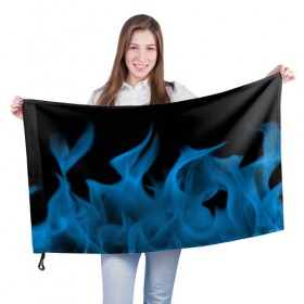 Флаг 3D с принтом Синий огонь , 100% полиэстер | плотность ткани — 95 г/м2, размер — 67 х 109 см. Принт наносится с одной стороны | fire | flame | in fire | smoke | в огне | дым | огненный | огонь | текстуры