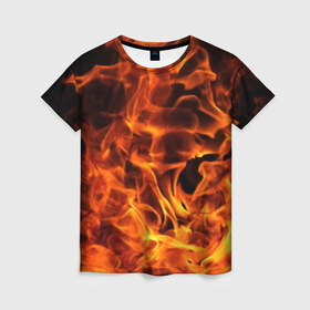 Женская футболка 3D с принтом огонь , 100% полиэфир ( синтетическое хлопкоподобное полотно) | прямой крой, круглый вырез горловины, длина до линии бедер | fire | flame | in fire | smoke | в огне | дым | огненный | огонь | текстуры