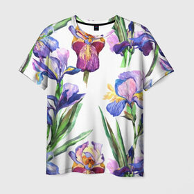 Мужская футболка 3D с принтом Ирисы , 100% полиэфир | прямой крой, круглый вырез горловины, длина до линии бедер | акварель | мода | стиль | цветочки | цветы