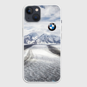 Чехол для iPhone 13 с принтом BMW ,  |  | bmw | clouds | ice | mountains | prestige | road | sky | snow | бмв | горы | дорога | лед | небо | облака | престиж | снег
