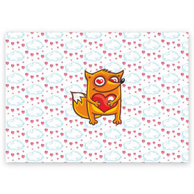 Поздравительная открытка с принтом Влюбленная лисичка , 100% бумага | плотность бумаги 280 г/м2, матовая, на обратной стороне линовка и место для марки
 | fox | foxed | арт | лис | лиса | лисенок | лисичка | пушистик | рыжая | рыжмй хвост