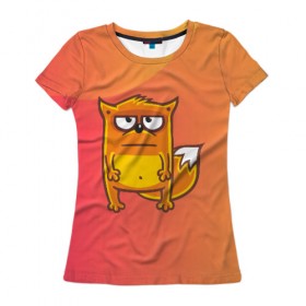 Женская футболка 3D с принтом Серьезный лис , 100% полиэфир ( синтетическое хлопкоподобное полотно) | прямой крой, круглый вырез горловины, длина до линии бедер | fox | foxed | арт | лис | лиса | лисенок | лисичка | пушистик | рыжая | рыжмй хвост