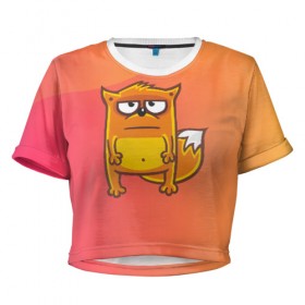 Женская футболка 3D укороченная с принтом Серьезный лис , 100% полиэстер | круглая горловина, длина футболки до линии талии, рукава с отворотами | fox | foxed | арт | лис | лиса | лисенок | лисичка | пушистик | рыжая | рыжмй хвост