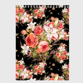 Скетчбук с принтом Лилии и розы , 100% бумага
 | 48 листов, плотность листов — 100 г/м2, плотность картонной обложки — 250 г/м2. Листы скреплены сверху удобной пружинной спиралью | Тематика изображения на принте: art | bouquet | field | flowers | leaves | lilies | painting | pattern | petals | roses | stems | watercolor | акварель | букет | живопись | искусство | лепестки | лилии | листья | полевые | розы | узор | цветы