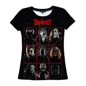 Женская футболка 3D с принтом Slipknot-Alltogether , 100% полиэфир ( синтетическое хлопкоподобное полотно) | прямой крой, круглый вырез горловины, длина до линии бедер | band | group | metal | rock | slipknot | группа | метал | рок | слипнот