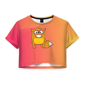 Женская футболка 3D укороченная с принтом Довольная лиса , 100% полиэстер | круглая горловина, длина футболки до линии талии, рукава с отворотами | fox | foxed | арт | лис | лиса | лисенок | лисичка | пушистик | рыжая | рыжмй хвост