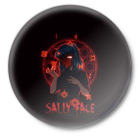 Значок с принтом Sally Face ,  металл | круглая форма, металлическая застежка в виде булавки | sally face | игра | компьютерная игра | лицо | маска | протез | сали фейс | салли фейс | школа | шрамы