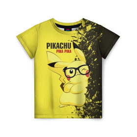 Детская футболка 3D с принтом Pikachu Pika Pika , 100% гипоаллергенный полиэфир | прямой крой, круглый вырез горловины, длина до линии бедер, чуть спущенное плечо, ткань немного тянется | pika | pikachu | аниме | детская | детям | игры | молния | мышка | мышь | пика | пикачу | покемон | покемоны