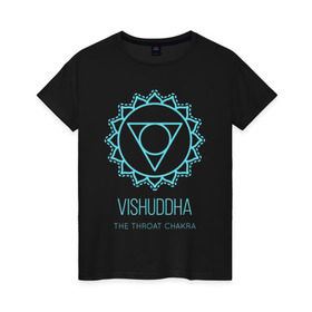 Женская футболка хлопок с принтом Вишудха , 100% хлопок | прямой крой, круглый вырез горловины, длина до линии бедер, слегка спущенное плечо | chakra | vishuddha | yoga | вишудха | йога | чакра