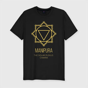 Мужская футболка премиум с принтом Манипура , 92% хлопок, 8% лайкра | приталенный силуэт, круглый вырез ворота, длина до линии бедра, короткий рукав | chakra | manipura | yoga | йога | манипура | чакра