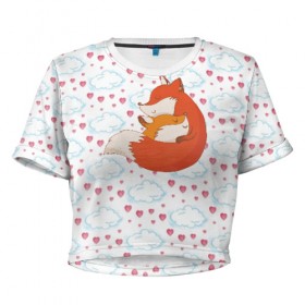 Женская футболка 3D укороченная с принтом Лисичка , 100% полиэстер | круглая горловина, длина футболки до линии талии, рукава с отворотами | fox | foxed | арт | лис | лиса | лисенок | лисичка | пушистик | рыжая | рыжмй хвост