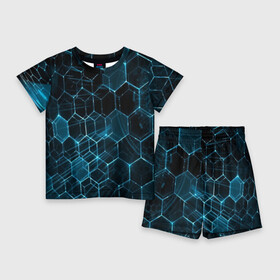 Детский костюм с шортами 3D с принтом Броня ,  |  | abstraction | geometry | hexagon | techno | абстракция | броня | геометрия | краски | неон | неоновый | сетка | соты | стальная броня | текстура | шестигранники