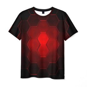 Мужская футболка 3D с принтом СТАЛЬНЫЕ СОТЫ(КРАСНЫЙ) , 100% полиэфир | прямой крой, круглый вырез горловины, длина до линии бедер | abstraction | geometry | hexagon | techno | абстракция | броня | геометрия | краски | неон | неоновый | сетка | соты | стальная броня | текстура | шестигранники