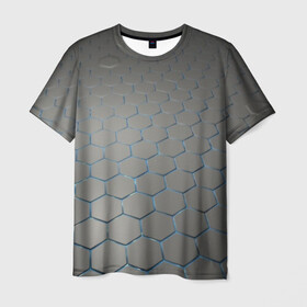 Мужская футболка 3D с принтом СТАЛЬНЫЕ ГРАНИ , 100% полиэфир | прямой крой, круглый вырез горловины, длина до линии бедер | abstraction | geometry | hexagon | techno | абстракция | броня | геометрия | краски | неон | неоновый | сетка | соты | стальная броня | текстура | шестигранники