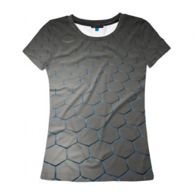 Женская футболка 3D с принтом СТАЛЬНЫЕ ГРАНИ , 100% полиэфир ( синтетическое хлопкоподобное полотно) | прямой крой, круглый вырез горловины, длина до линии бедер | abstraction | geometry | hexagon | techno | абстракция | броня | геометрия | краски | неон | неоновый | сетка | соты | стальная броня | текстура | шестигранники