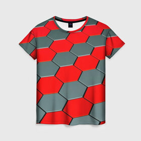 Женская футболка 3D с принтом металлическая броня , 100% полиэфир ( синтетическое хлопкоподобное полотно) | прямой крой, круглый вырез горловины, длина до линии бедер | abstraction | geometry | hexagon | techno | абстракция | броня | геометрия | краски | неон | неоновый | сетка | соты | стальная броня | текстура | шестигранники