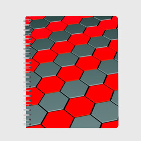 Тетрадь с принтом металлическая броня , 100% бумага | 48 листов, плотность листов — 60 г/м2, плотность картонной обложки — 250 г/м2. Листы скреплены сбоку удобной пружинной спиралью. Уголки страниц и обложки скругленные. Цвет линий — светло-серый
 | abstraction | geometry | hexagon | techno | абстракция | броня | геометрия | краски | неон | неоновый | сетка | соты | стальная броня | текстура | шестигранники