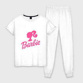 Женская пижама хлопок с принтом Barbie , 100% хлопок | брюки и футболка прямого кроя, без карманов, на брюках мягкая резинка на поясе и по низу штанин | barbara | barbie | beauty | doll | girl | idol | perfect | pink | pop | toy | usa | woman | барбара | барби | девушка | игрушка | кукла | поп идол | розовый | силуэт | сша
