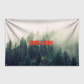 Флаг-баннер с принтом Северный лес , 100% полиэстер | размер 67 х 109 см, плотность ткани — 95 г/м2; по краям флага есть четыре люверса для крепления | forest | nord | north | pagan | vikikngs | викинги | лес | лесник | норд | один | север | язычество