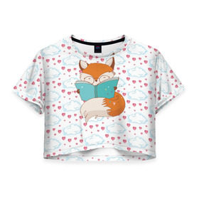 Женская футболка 3D укороченная с принтом Лиса с книжкой , 100% полиэстер | круглая горловина, длина футболки до линии талии, рукава с отворотами | Тематика изображения на принте: fox | foxed | арт | лис | лиса | лисенок | лисичка | пушистик | рыжая | рыжмй хвост