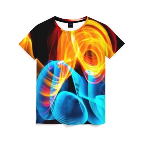 Женская футболка 3D с принтом ЦВЕТНОЙ ДЫМ , 100% полиэфир ( синтетическое хлопкоподобное полотно) | прямой крой, круглый вырез горловины, длина до линии бедер | fire | flame | in fire | smoke | в огне | дым | огненный | огонь | текстуры