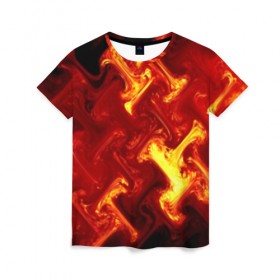 Женская футболка 3D с принтом Огненная лава , 100% полиэфир ( синтетическое хлопкоподобное полотно) | прямой крой, круглый вырез горловины, длина до линии бедер | fire | flame | in fire | smoke | в огне | дым | огненный | огонь | текстуры