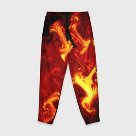 Детские брюки 3D с принтом Огненная лава , 100% полиэстер | манжеты по низу, эластичный пояс регулируется шнурком, по бокам два кармана без застежек, внутренняя часть кармана из мелкой сетки | fire | flame | in fire | smoke | в огне | дым | огненный | огонь | текстуры