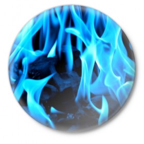 Значок с принтом Синий огонь ,  металл | круглая форма, металлическая застежка в виде булавки | fire | flame | in fire | smoke | в огне | дым | огненный | огонь | текстуры