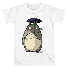 Мужская футболка хлопок с принтом Totoro , 100% хлопок | прямой крой, круглый вырез горловины, длина до линии бедер, слегка спущенное плечо. | totoro | аниме | для детей | животное | лес | мой сосед тоторо | мультфильм | тоторо