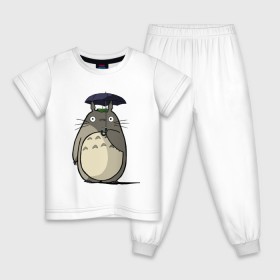 Детская пижама хлопок с принтом Totoro , 100% хлопок |  брюки и футболка прямого кроя, без карманов, на брюках мягкая резинка на поясе и по низу штанин
 | totoro | аниме | для детей | животное | лес | мой сосед тоторо | мультфильм | тоторо