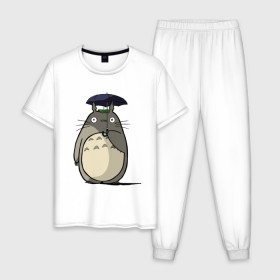 Мужская пижама хлопок с принтом Totoro , 100% хлопок | брюки и футболка прямого кроя, без карманов, на брюках мягкая резинка на поясе и по низу штанин
 | totoro | аниме | для детей | животное | лес | мой сосед тоторо | мультфильм | тоторо