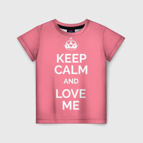Детская футболка 3D с принтом Keep calm and love me , 100% гипоаллергенный полиэфир | прямой крой, круглый вырез горловины, длина до линии бедер, чуть спущенное плечо, ткань немного тянется | and | call | crown | girl | heart | keep calm | keyboard | lips | me | red | royal | slogan | text | valentines day | валентина | губы | девиз | девушка | день | и | клавиатура | клавиши | королевская | корона | красный | лозунг | люби | любовь | меня | н