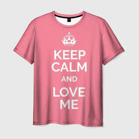 Мужская футболка 3D с принтом Keep calm and love me , 100% полиэфир | прямой крой, круглый вырез горловины, длина до линии бедер | and | call | crown | girl | heart | keep calm | keyboard | lips | me | red | royal | slogan | text | valentines day | валентина | губы | девиз | девушка | день | и | клавиатура | клавиши | королевская | корона | красный | лозунг | люби | любовь | меня | н
