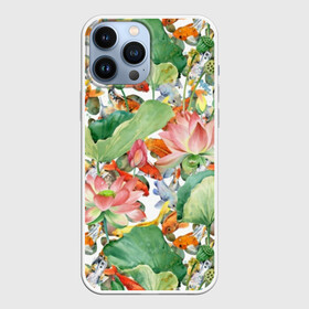 Чехол для iPhone 13 Pro Max с принтом Карпы кои ,  |  | art | carps | fish | flower | gold | japanese | koi | leaves | lotus | painting | pattern | petals | pond | stems | water | вода | живопись | золотая | искусство | карпы | кои | лепестки | листья | лотос | пруд | рыбка | узор | цветок | японская