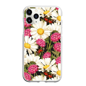 Чехол для iPhone 11 Pro Max матовый с принтом Луговые цветы , Силикон |  | art | chamomile | field | flowers | leaves | meadow | painting | pattern | petals | stems | живопись | искусство | лепестки | листья | луговые | полевые | ромашки | узор | цветы