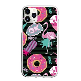 Чехол для iPhone 11 Pro Max матовый с принтом Пончики мопсы и фламинго , Силикон |  | bird | blots | breed | crown | dog | donuts | flamingo | ici | kiss | lips | pastries | pineapple | pink | pug | splashes | stripes | sweet | ананас | брызги | выпечка | глазурь | губы | женские | кляксы | корона | мопс | отпечаток | полосы | пончики | по