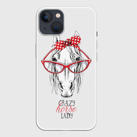 Чехол для iPhone 13 с принтом Crazy horse lady ,  |  | animal | blonde | bow | crazy | cute | head | horse | lady | look | polka | portrait | red | white | бант | белая | белый | блондинка | взгляд | голова | горошек | животное | красный | леди | лошадь | милый | очки | портрет | сумасшедшая