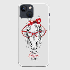 Чехол для iPhone 13 mini с принтом Crazy horse lady ,  |  | animal | blonde | bow | crazy | cute | head | horse | lady | look | polka | portrait | red | white | бант | белая | белый | блондинка | взгляд | голова | горошек | животное | красный | леди | лошадь | милый | очки | портрет | сумасшедшая