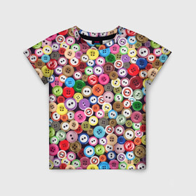 Детская футболка 3D с принтом Пуговицы , 100% гипоаллергенный полиэфир | прямой крой, круглый вырез горловины, длина до линии бедер, чуть спущенное плечо, ткань немного тянется | beautiful | buttons | different | holes | many | multi colored | round | scattering | дырки | красивые | круглые | много | пуговицы | разноцветные | разные | россыпь