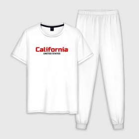 Мужская пижама хлопок с принтом USA - California , 100% хлопок | брюки и футболка прямого кроя, без карманов, на брюках мягкая резинка на поясе и по низу штанин
 | Тематика изображения на принте: america | california | california city | california republic | usa | америка | калифорния | соединенные штаты | сша | штат