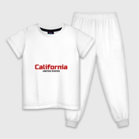 Детская пижама хлопок с принтом USA - California , 100% хлопок |  брюки и футболка прямого кроя, без карманов, на брюках мягкая резинка на поясе и по низу штанин
 | Тематика изображения на принте: america | california | california city | california republic | usa | америка | калифорния | соединенные штаты | сша | штат