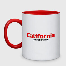 Кружка двухцветная с принтом USA - California , керамика | объем — 330 мл, диаметр — 80 мм. Цветная ручка и кайма сверху, в некоторых цветах — вся внутренняя часть | Тематика изображения на принте: america | california | california city | california republic | usa | америка | калифорния | соединенные штаты | сша | штат