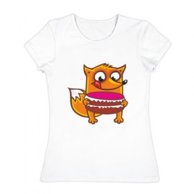 Женская футболка хлопок с принтом Голодная лиса , 100% хлопок | прямой крой, круглый вырез горловины, длина до линии бедер, слегка спущенное плечо | fox | foxed | арт | лис | лиса | лисенок | лисичка | пушистик | рыжая | рыжмй хвост