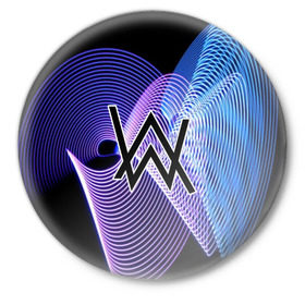 Значок с принтом alan walker ,  металл | круглая форма, металлическая застежка в виде булавки | alan walker | club | music | клуб | клубная музыка | клубняк