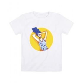 Детская футболка хлопок с принтом Море,солнце, пляж , 100% хлопок | круглый вырез горловины, полуприлегающий силуэт, длина до линии бедер | 