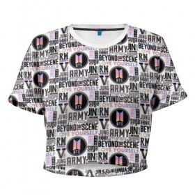 Женская футболка Cropp-top с принтом BTS Lifestyle , 100% полиэстер | круглая горловина, длина футболки до линии талии, рукава с отворотами | 