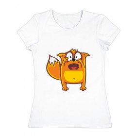 Женская футболка хлопок с принтом Довольная лиса , 100% хлопок | прямой крой, круглый вырез горловины, длина до линии бедер, слегка спущенное плечо | 