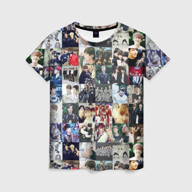 Женская футболка 3D с принтом BTS Collage , 100% полиэфир ( синтетическое хлопкоподобное полотно) | прямой крой, круглый вырез горловины, длина до линии бедер | bangtan | boy | j hope | jimin | jin | jungkook | korea | luv | rm | suga | v | with | бтс | кей | поп